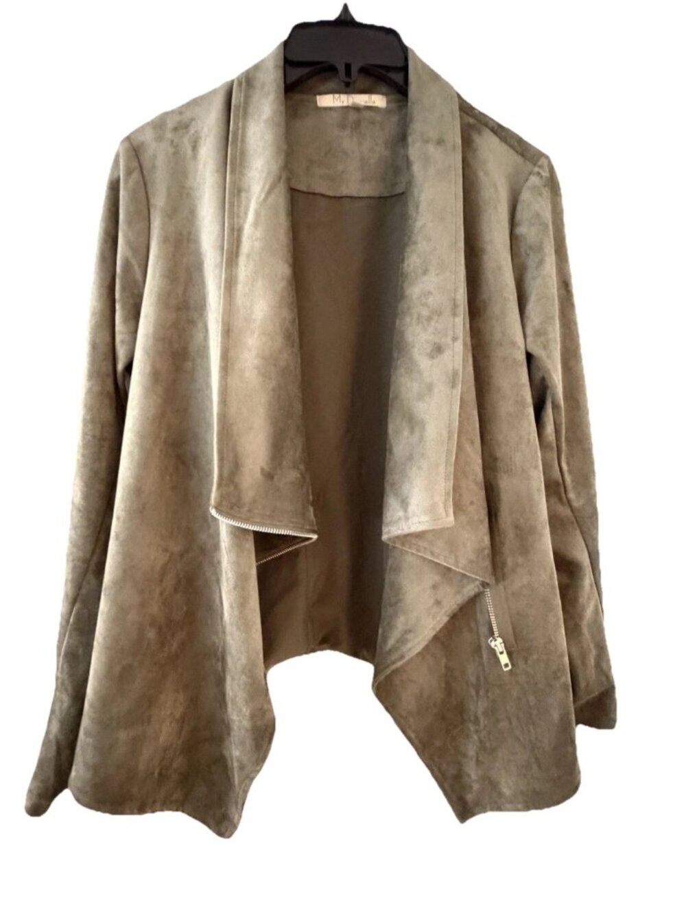 My Danielle Womens Faux Suede Moto Jacket Olive Army Green M